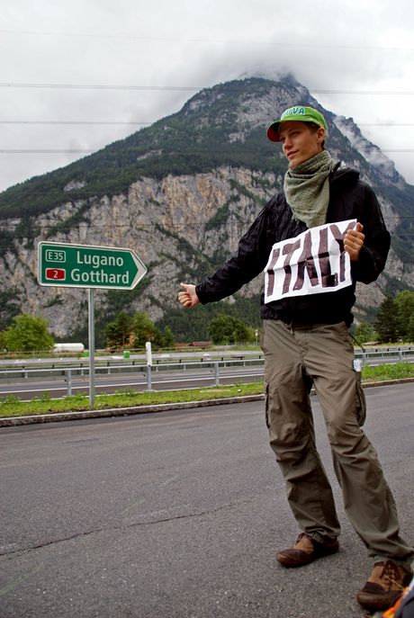 Hitchhiking to Italy in Switzerland as a part of German hitchhiking race 2010.